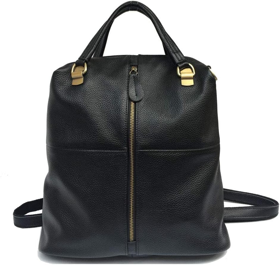 Alice Fan Rindsleder Echtes Leder Rucksack für Frauen Umhängetasche Schwarz Leder Reisetasche, Schwa