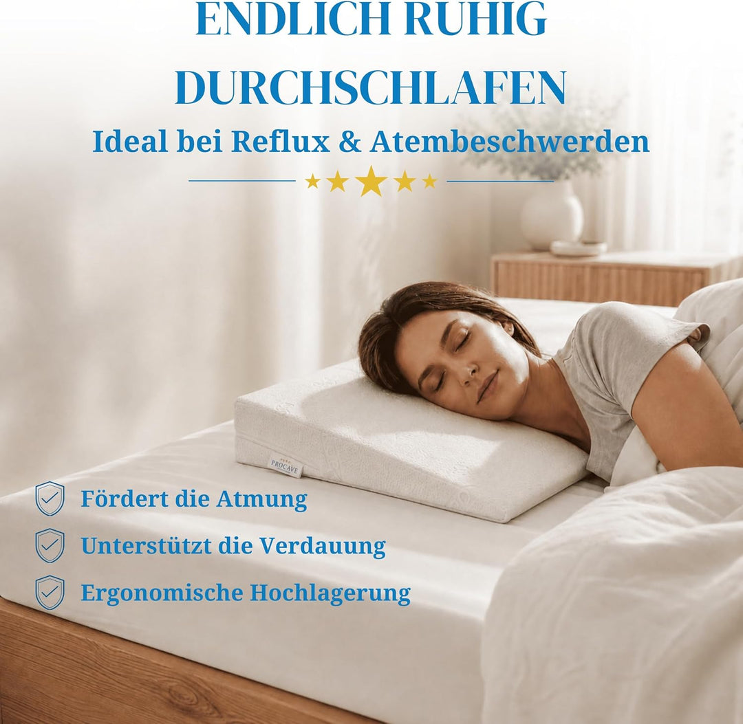 PROCAVE Bettkeil | keilförmiges Schaumstoffkissen | atmungsaktive Matratzenerhöhung | Made in German