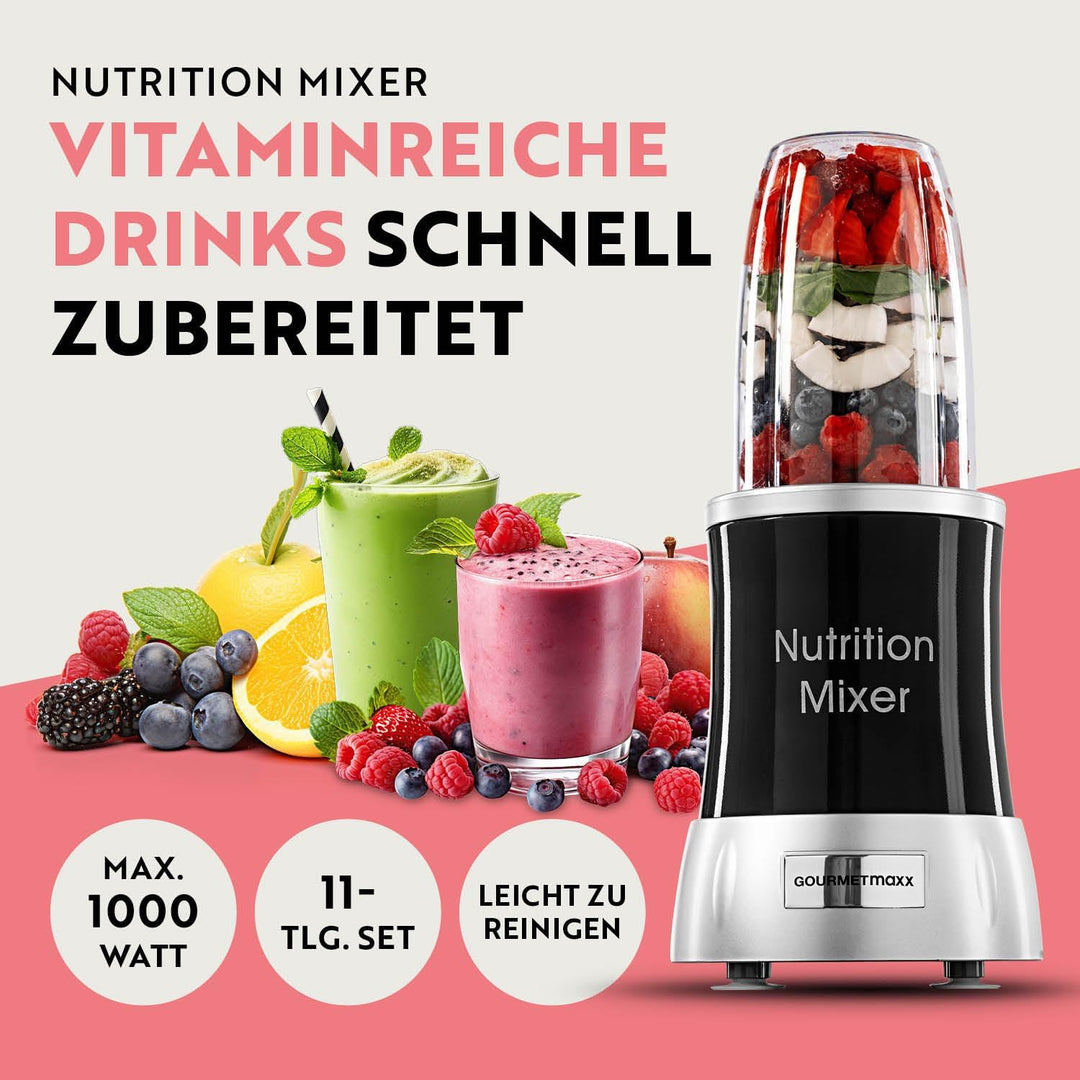 GOURMETmaxx Nutrition Mixer | Smoothie Maker mit XXL-Zubehörset | Standmixer 11-tlg. | Blender mit R