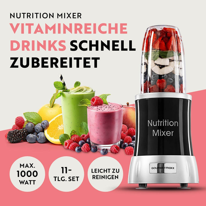 GOURMETmaxx Nutrition Mixer | Smoothie Maker mit XXL-Zubehörset | Standmixer 11-tlg. | Blender mit R