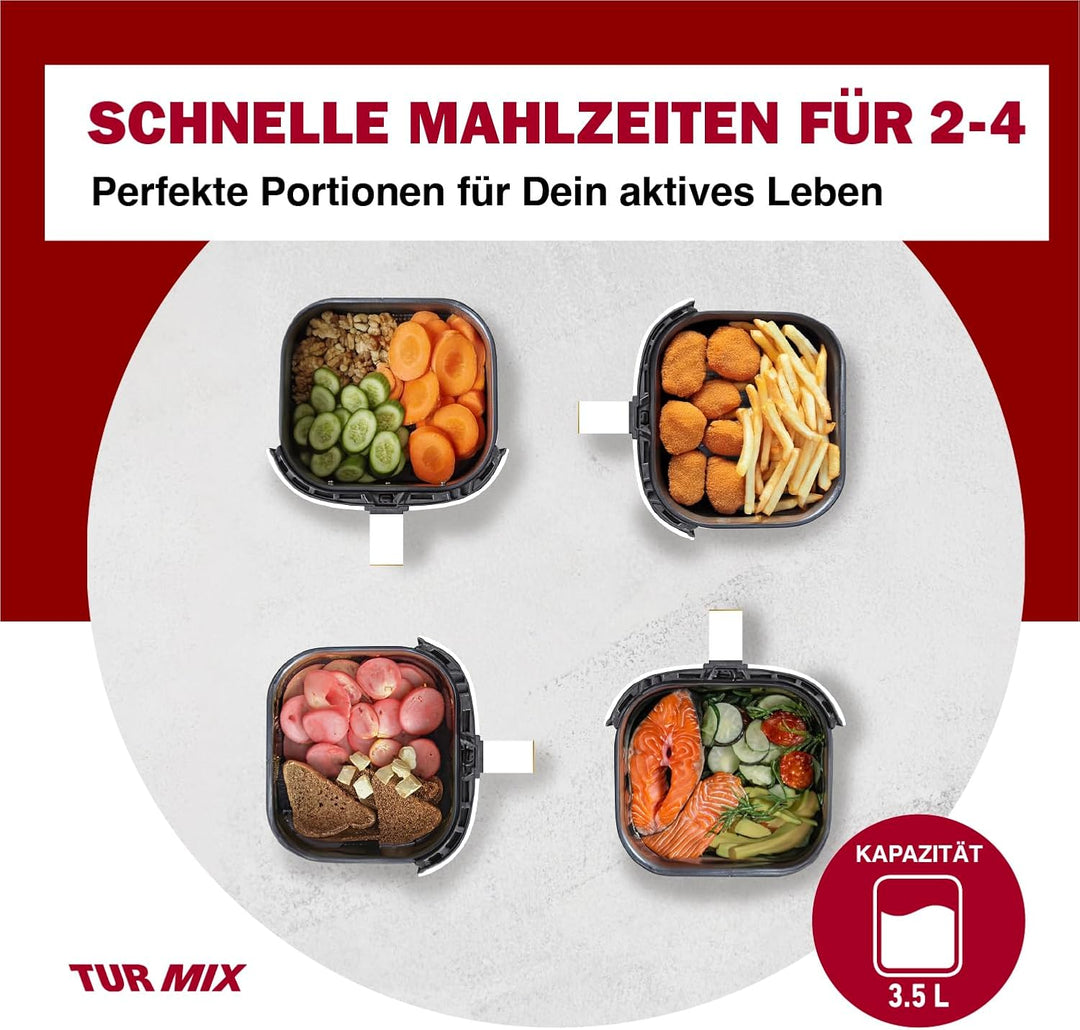 Preisgekrönt Heissluftfritteuse weiss TURMIX CX 250 - Compact 3.5L Airfryer 1350W Transparentes Fens