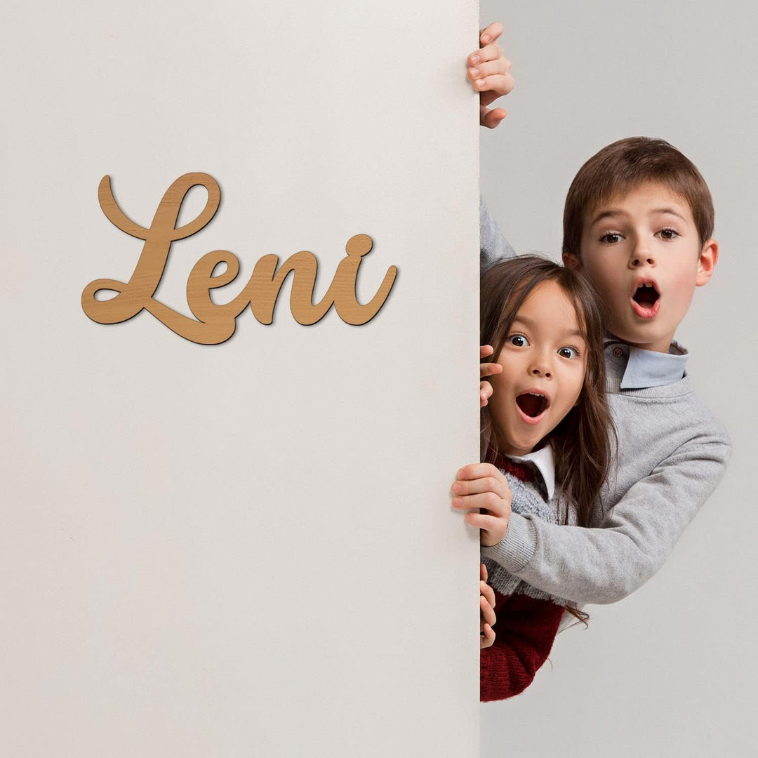 Namofactur Namenslampe Holz Name Leni Schriftzug I Wandlampe Geschenk Kinder & Erwachsene Wohnzimmer