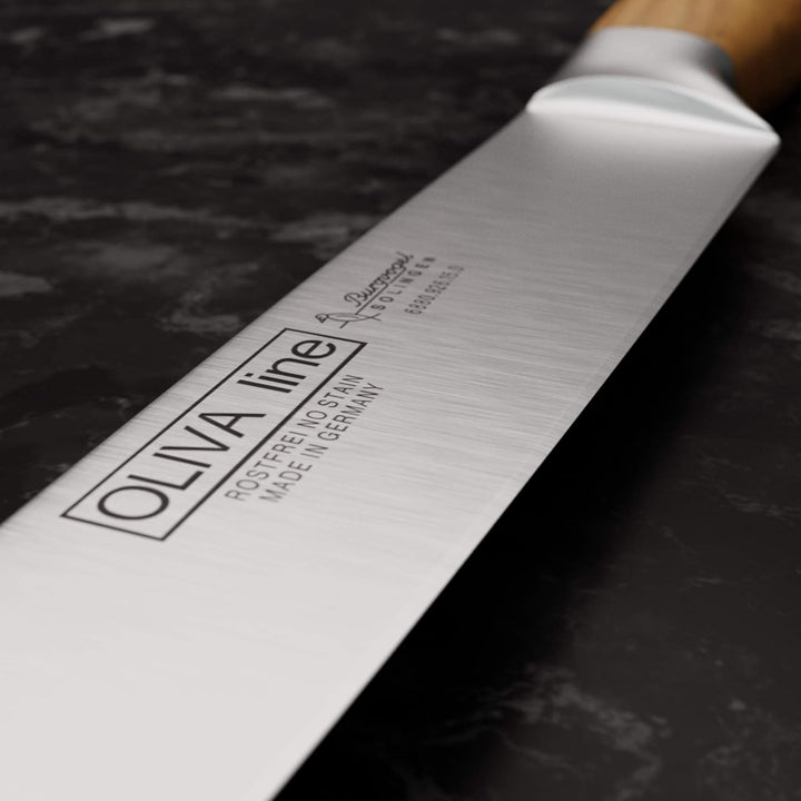 Burgvogel Solingen schmales Küchenmesser 15 cm geschmiedet Olivenholz, Oliva Line, rostfrei, deutsch