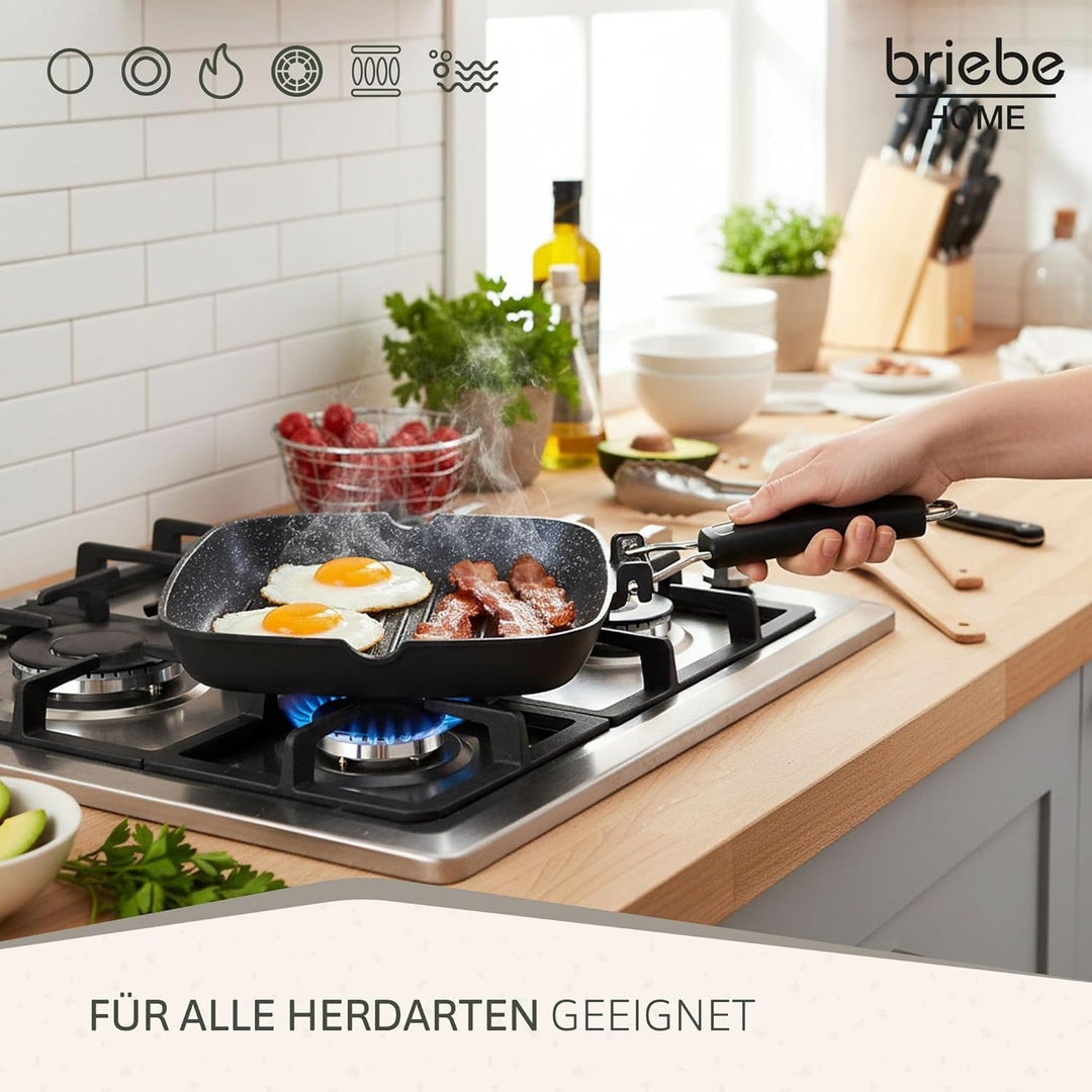 briebe Black Titanium Grillpfanne mit Streifen, Induktion, Titanbeschichtung, 24 x 24 cm, Aluminiumg