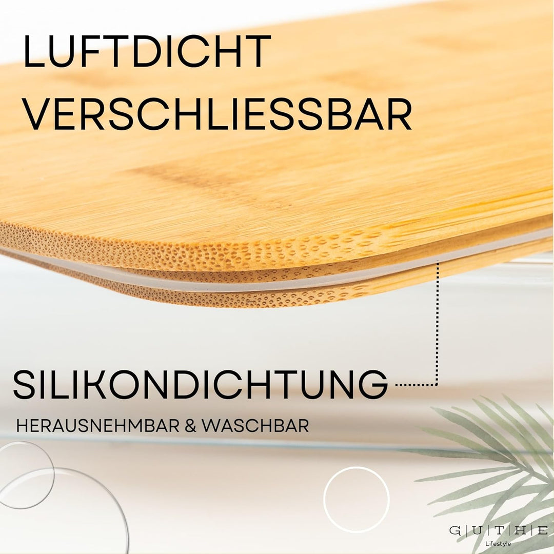 GUTHE Lifestyle 3er Set Aufschnittboxen für Kühlschrank glas, stapelbare Frischhaltedosen mit Holzde