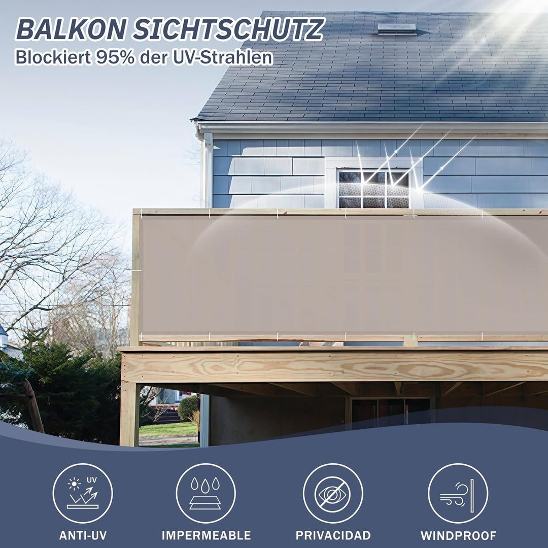HENG FENG Balkon Sichtschutz 90x500cm,PES Wetterfest Balkonverkleidung,95% UV-Schutz Balkonverkleidu