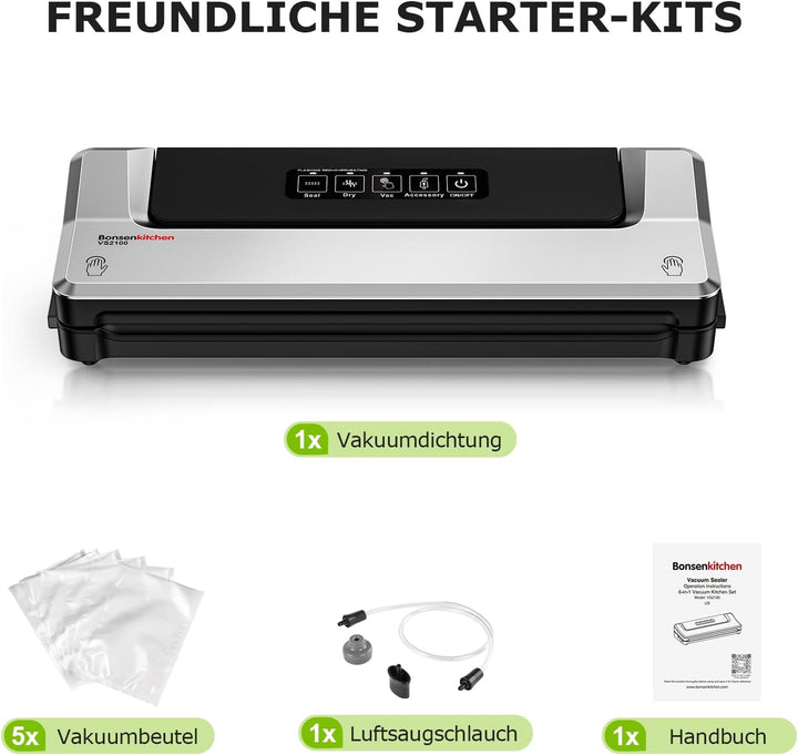 Bonsenkitchen Vakuumiergerät, Vakuumierer Folienschweissgerät für Sous Vide Kochen und Lebensmittel
