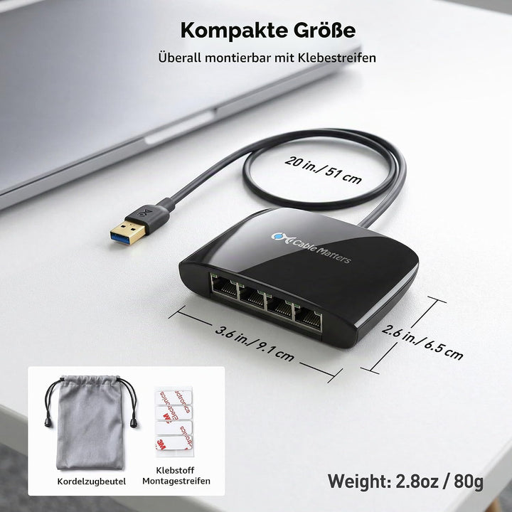 Cable Matters USB 3.1 auf 4-Port Gigabit Ethernet Switch (LAN Switch 4 Port, USB auf LAN Splitter, U