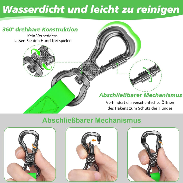 X XBEN Wasserdicht Schleppleine für Hunde, 10M Gummierte Schleppleine mit Abschliessbarer Karabine,