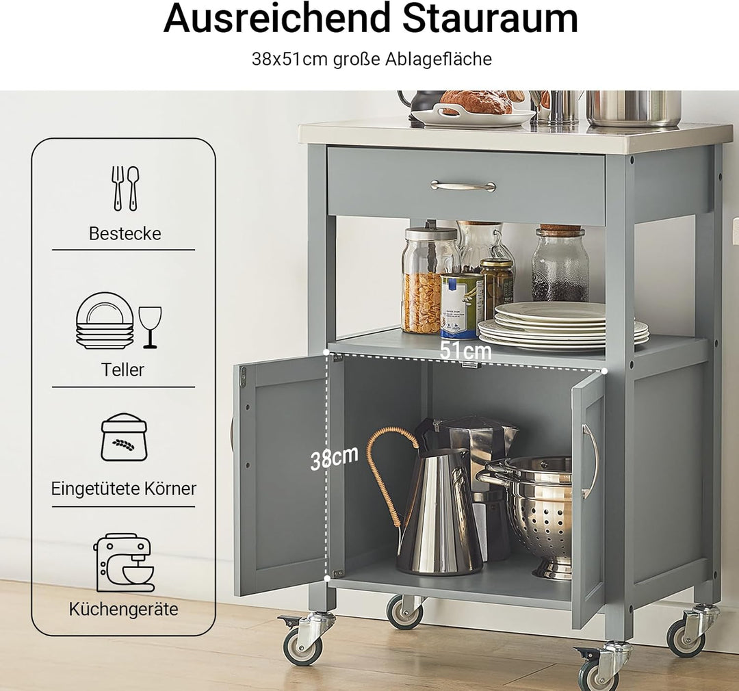 SoBuy FKW22-HG Küchenwagen mit Edelstahlplatte Küchenrollwagen Servierwagen Rollwagen Getränkewagen