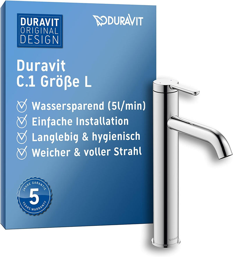 Duravit C.1 Waschtischarmatur, Grösse L (Auslauf Höhe 173 mm). Wasserhahn Bad in Chrom L ohne