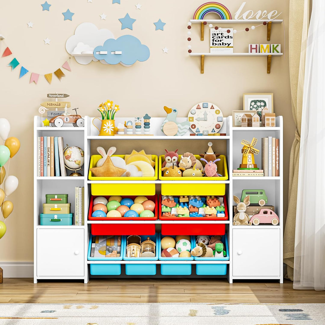 FOREHILL Kinderregal mit 8 bunten Boxen Kinderzimmer Möbel Holz Bücherregal für Kinder Kinderzimmer
