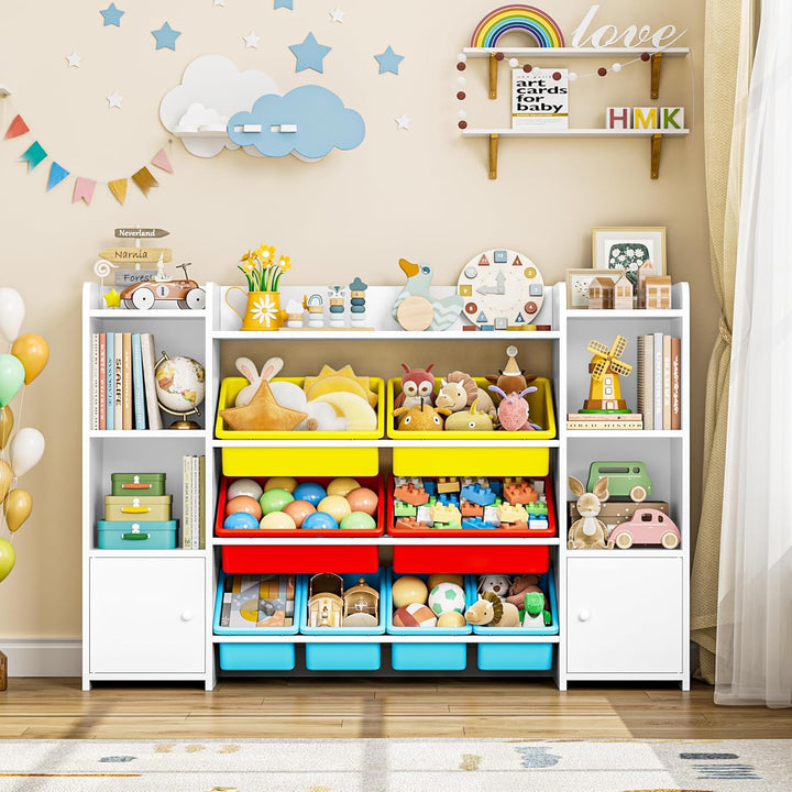 FOREHILL Kinderregal mit 8 bunten Boxen Kinderzimmer Möbel Holz Bücherregal für Kinder Kinderzimmer