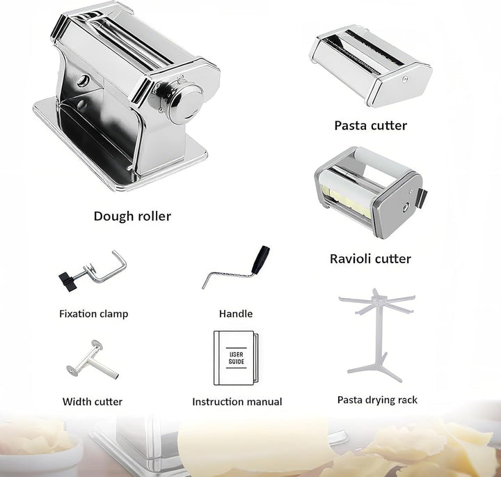MZTOGR Pasta Maker machine, Set mit 6 Stück 150 mm Stahl Nudelmaschine mit 9 einstellbaren Dickenein