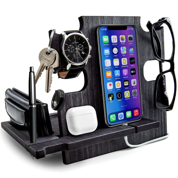 Dockingstation aus Holz, Schreibtischorganisator, Aufbewahrungshalter - Desk Organizer Ebony Farbe S
