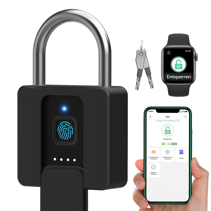 Schloss Fingerabdruck, Eseesmart Vorhängeschloss, Schloss mit Schlüssel, Fingerabdruck, App, Grosses