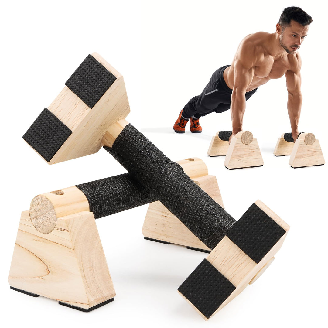 2 Stück Liegestützgriffe aus Holz Handstand Griffe 20 CM Push Up Bars mit Rutschfeste Gummipuffer, P