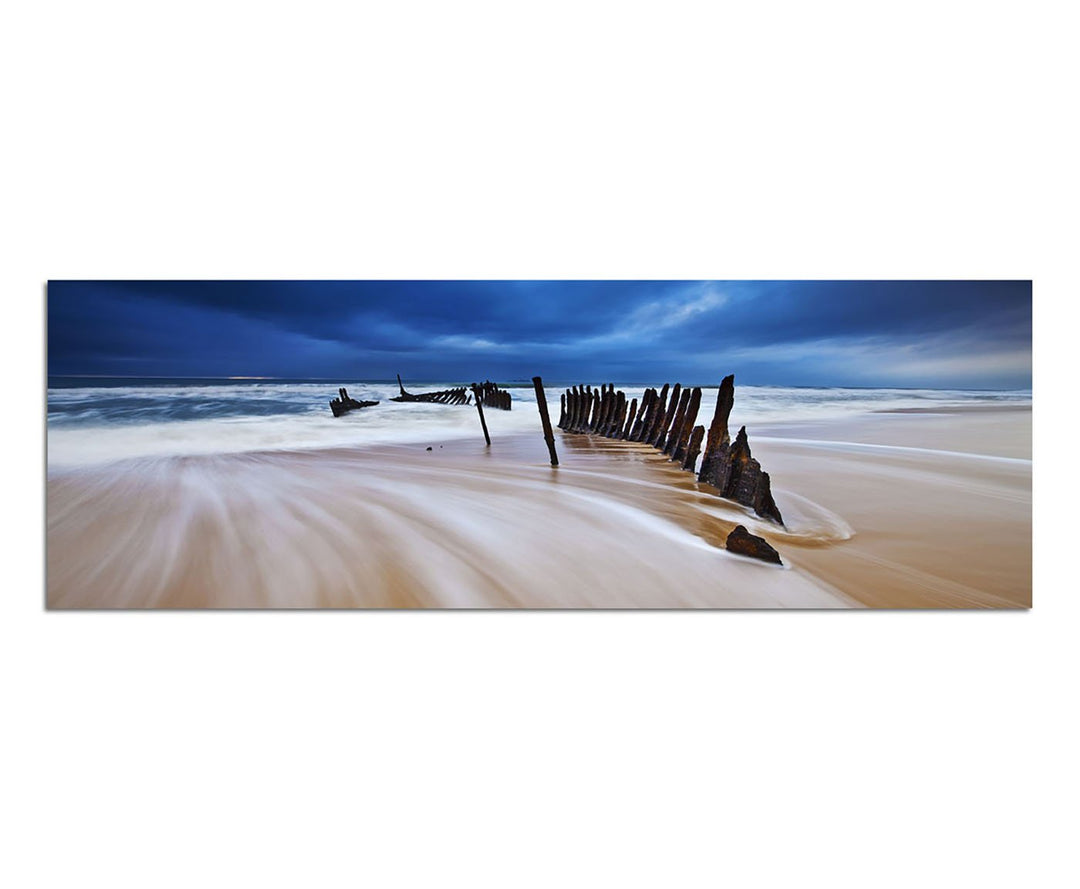 Paul Sinus Art Panoramabild auf Leinwand und Keilrahmen 150x50cm Australien Qeensland Strand Schiffs