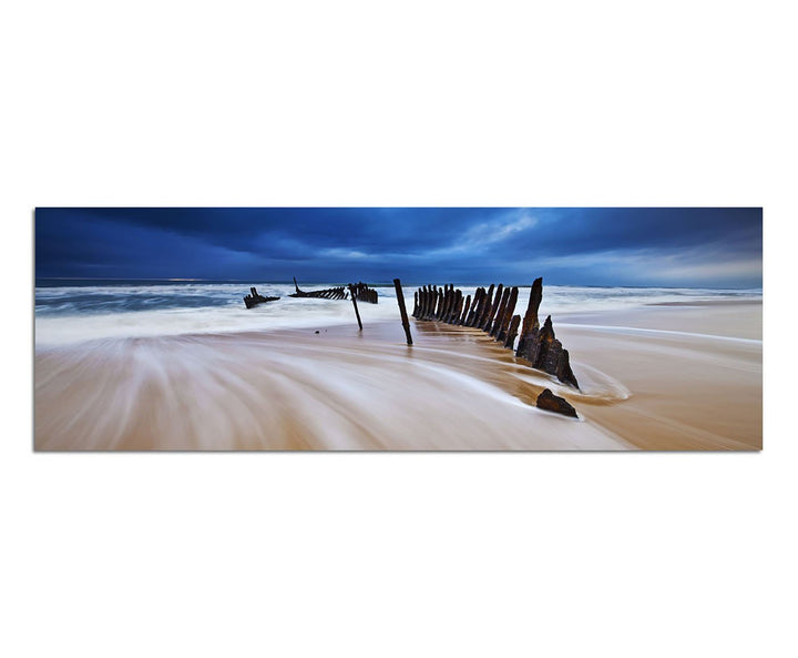 Paul Sinus Art Panoramabild auf Leinwand und Keilrahmen 150x50cm Australien Qeensland Strand Schiffs