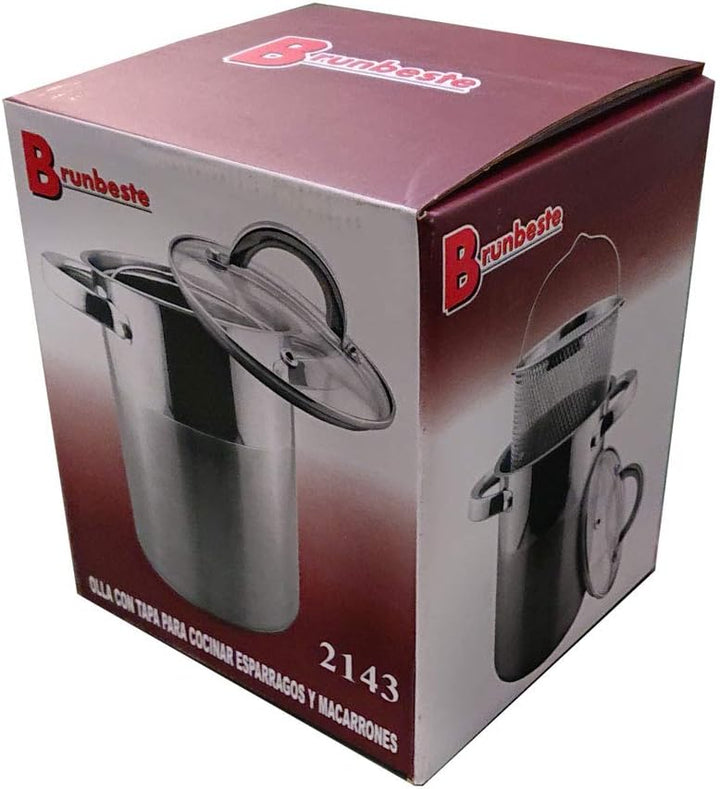 Spargeltopf mit Korb und Glasdeckel Spargel Nudeln Induktion 4.2L 16cm BRUNBESTE BB-2143