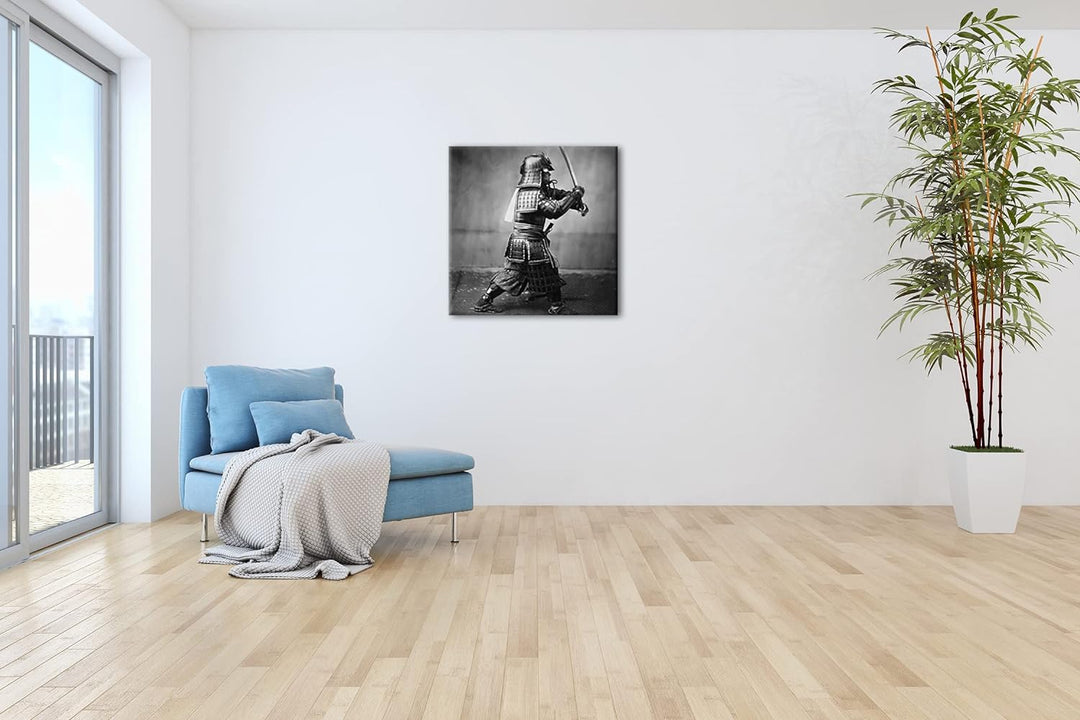 kampfbereiter Samurai-Krieger Format: 60x60 als Leinwandbild, Motiv fertig gerahmt auf Echtholzrahme