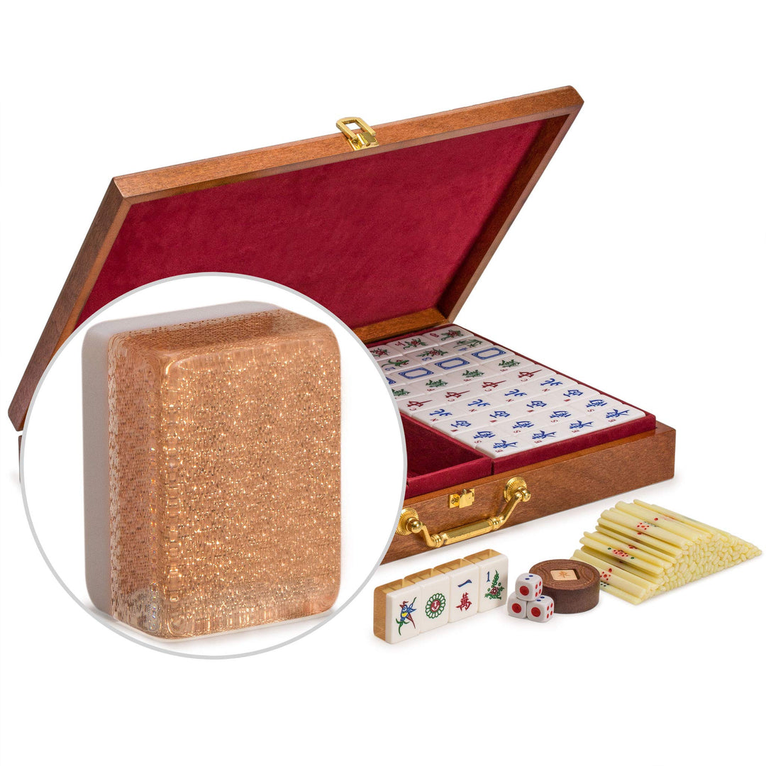 Yellow Mountain Imports Klassisches Mahjong-Set aus China - Champagner-Gold - 148 Mittelgrosse Ziege