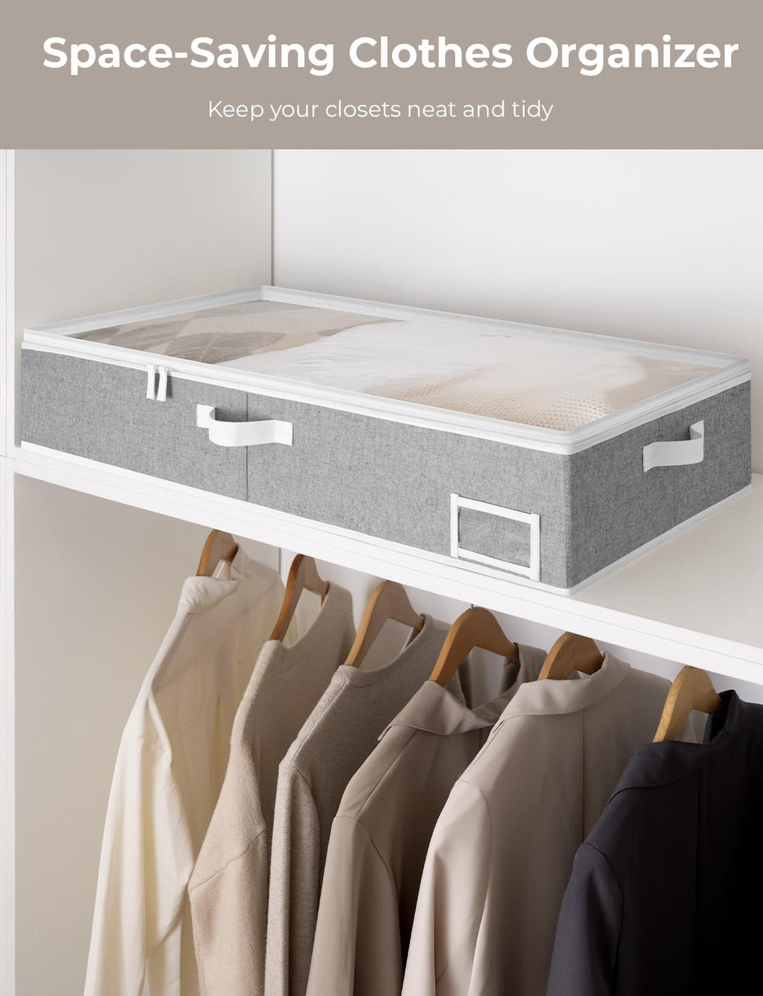 StorageWorks grosse Unterbett Aufbewahrungsbox mit Deckel, Kleiderschrank Organizer mit Griffen, fal