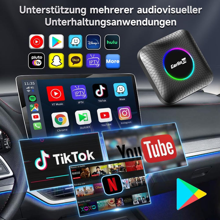 CARLINKIT Neue Android 13 AI Box LED Ambient: Kabelloser CarPlay/Android Auto-Adapter, Qualcomm SM 6