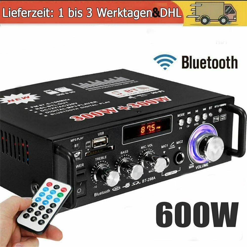 MBUYI HiFi Verstärker mit Bluetooth, Stereo Audio Receiver mit 2 Mikrofoneingang Echo, Amplifier End