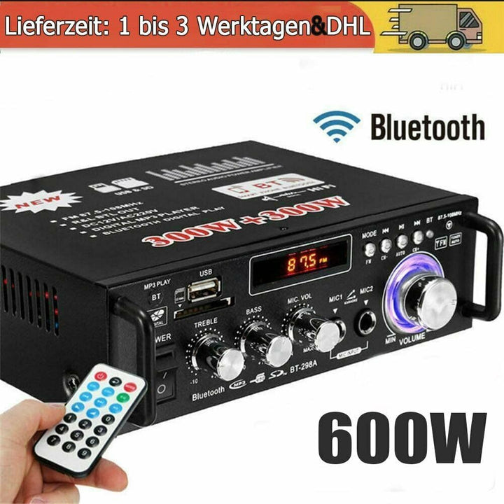 MBUYI HiFi Verstärker mit Bluetooth, Stereo Audio Receiver mit 2 Mikrofoneingang Echo, Amplifier End