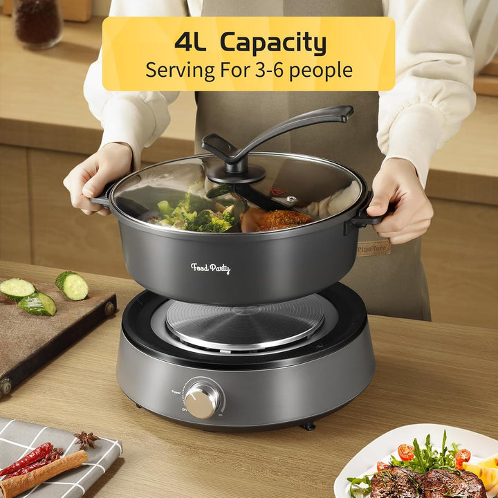 Food Party Hot Pot Elektrisch 4L Aktualisiert Hotpot Topf Doppelseitig Trennbarer Hotpot Elektrisch