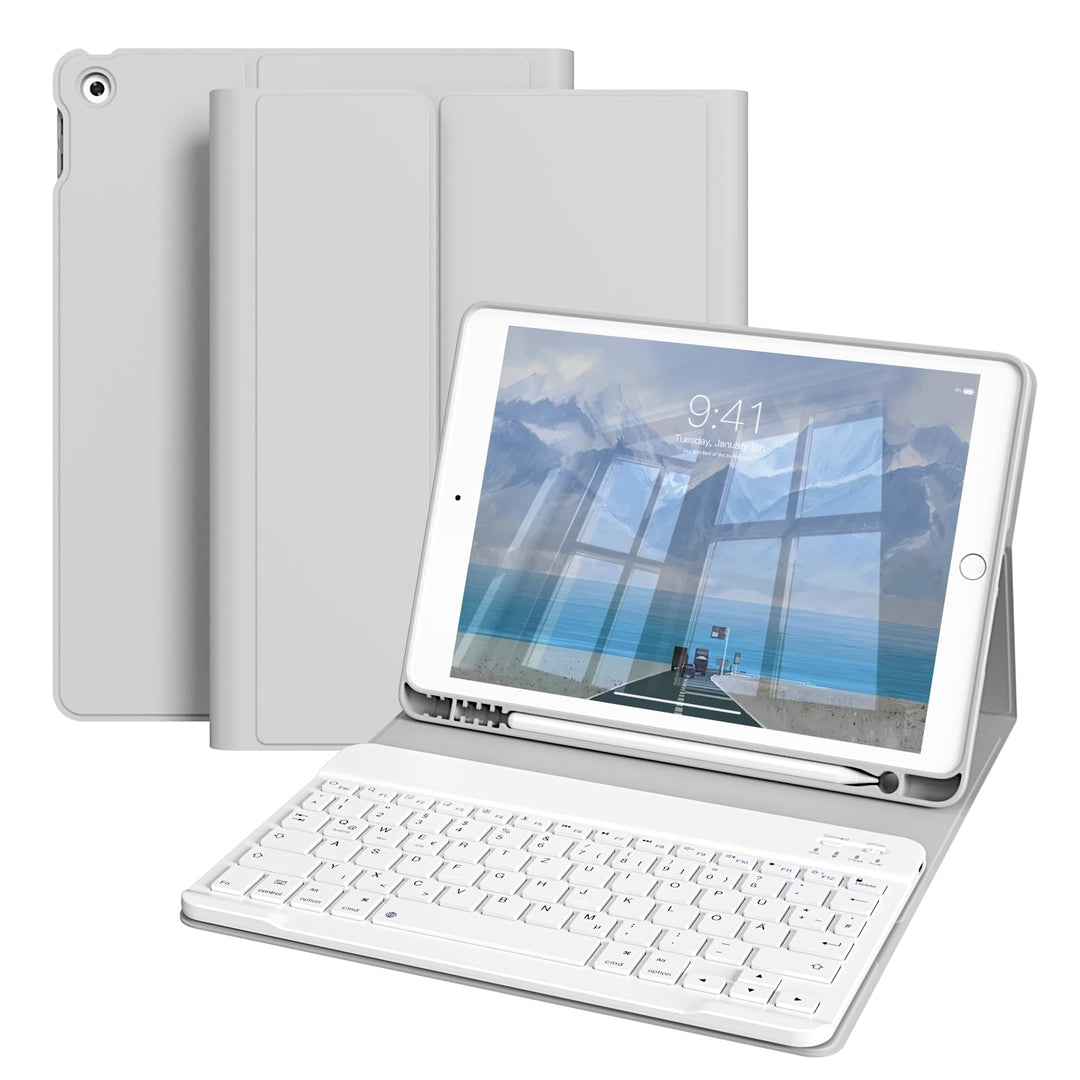 Tastatur Hülle für iPad 10,2 Zoll 9. 8. 7. Generation 2021 2020 2019, Abnehmbarer Bluetooth QWERTZ K
