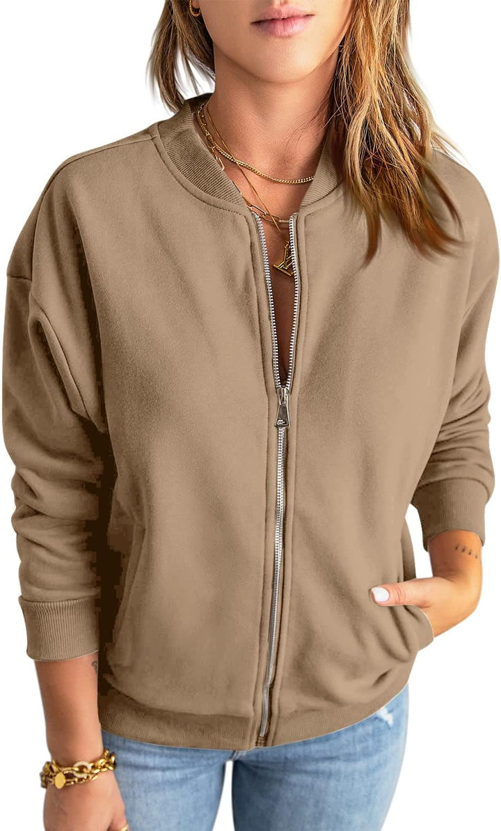 GeGekoko Zip Sweatshirt Damen übergrosse Jacket Sweatshirt Einfarbige Loose Langarm Tops Oberteile m