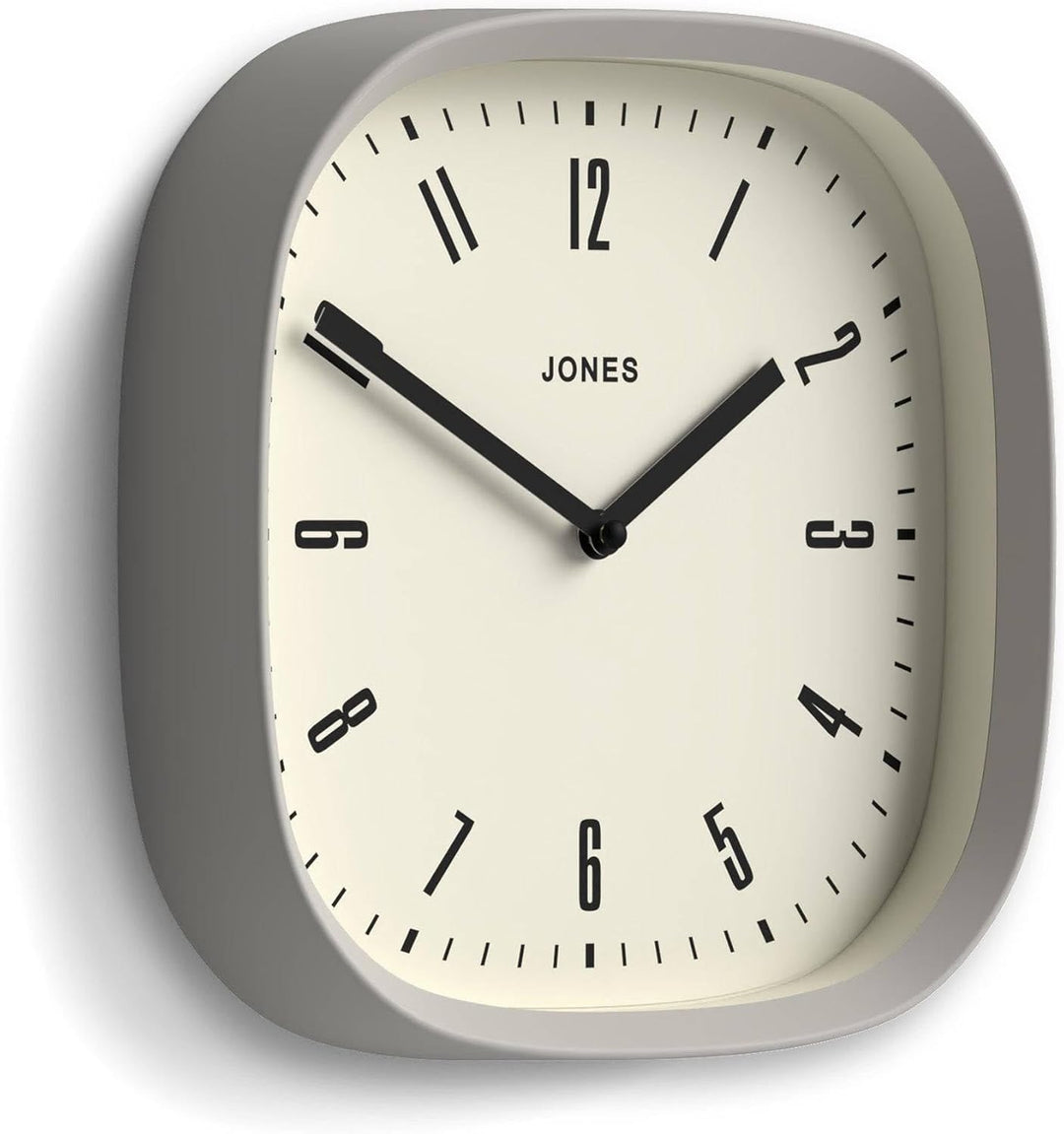 JONES CLOCKS® Marvel Wanduhr | Retro abgerundete quadratische Uhr | 25cm | Grau | Cooler Designer-Lo