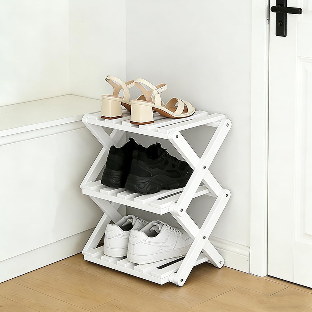 Faltbares Schuhregal aus Bambus, Platzsparendes vertikales Schuhregal klein | Multifunktionales schm