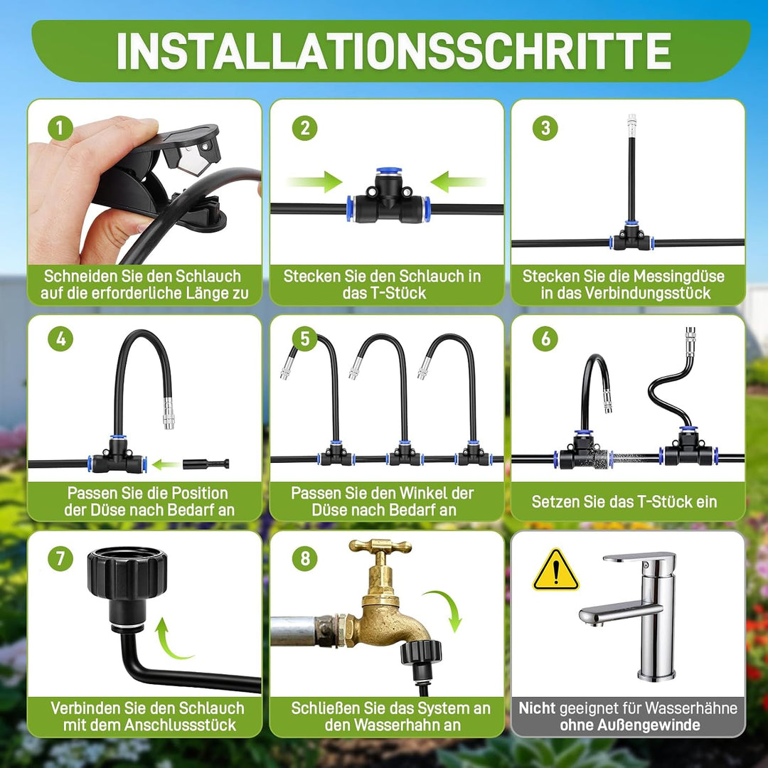 15M Bewässerungssystem Garten, automatisches Sprühnebel-Bewässerungsset, mit verstellbaren Düsen und