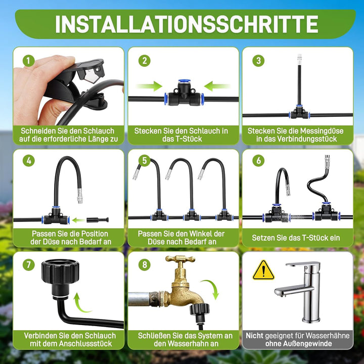 15M Bewässerungssystem Garten, automatisches Sprühnebel-Bewässerungsset, mit verstellbaren Düsen und