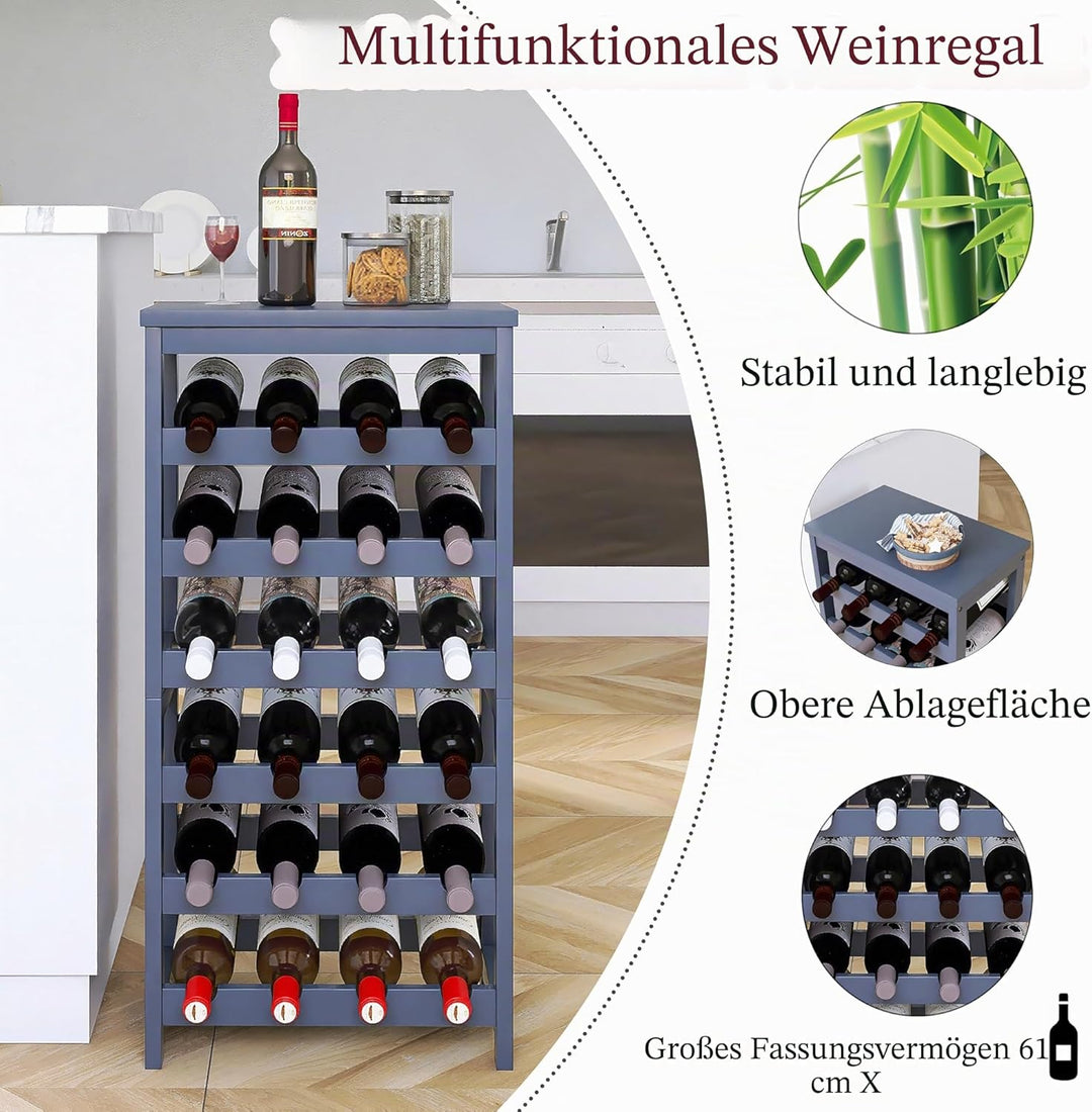 Weinregal, 6 Etagen 24 Flaschen Bambus Wein Organizer Halter, Boden Freistehende Wobble-Free Wein Di