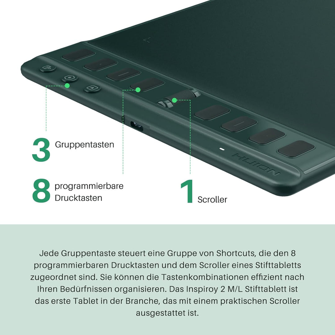 HUION Inspiroy 2 M Grafiktabletts, Tragbares Zeichentablett mit 8192 Stufen batterielosem Digitalsti