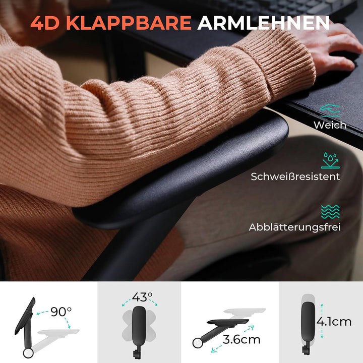 CAPOT Ergonomischer Bürostuhl aus Netzstoff, Verstellbarer Schreibtischstuhl mit hoher Rückenlehne,