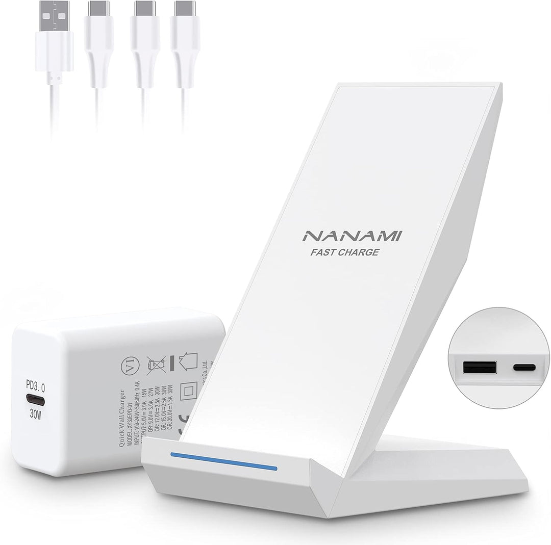 NANAMI Wireless Charger mit 30W USB-C Ladegerät - 2 in 1 Induktive Ladeständer mit Anschluss, Qi Kab