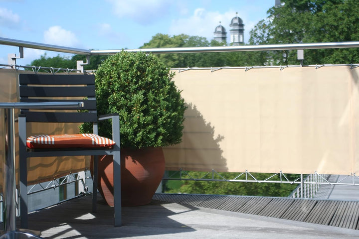 Floracord 12-90-50-01 Hochwertige Balkonumrandung aus Polyesterstoff , Beige, 90 x 500 cm