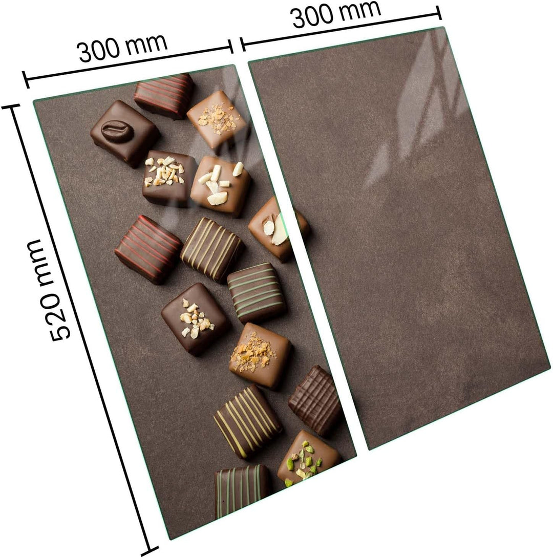 SFArt Herdabdeckplatte – Gehärtetes Glas Schneidebrett & Ceranfeld Abdeckplatte 2 Teilig 30x52 – Hyg