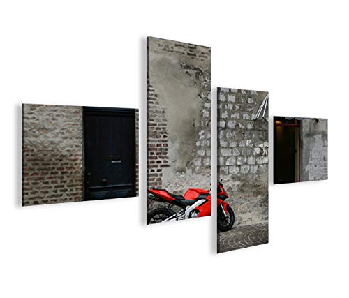 islandburner Bild Bilder auf Leinwand Rotes Motorrad 4L XXL Poster Leinwandbild Wandbild Dekoartikel