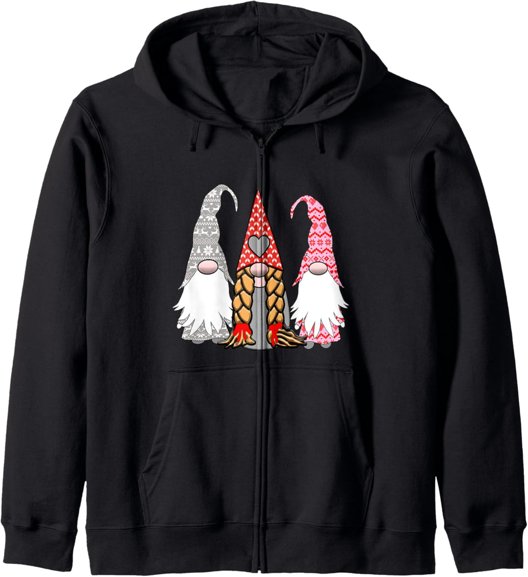 3 Nordische Zwerge Rot Grau Herzen Tomte Nisse Kapuzenjacke