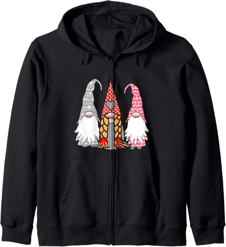 3 Nordische Zwerge Rot Grau Herzen Tomte Nisse Kapuzenjacke