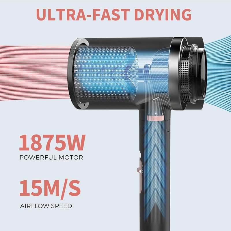 OUTLET Ionen Haartrockner - 1875W Klappbar fön klein, Reise Föhn mit Stylingdüsen, 3 Temperatureinst