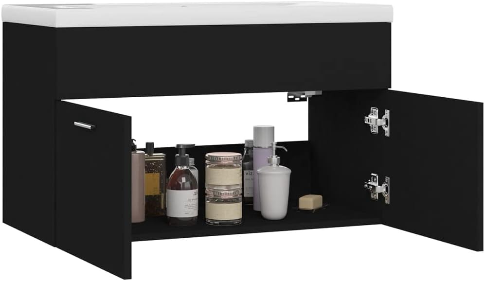 Waschbeckenunterschrank mit Einbaubecken Schwarz Waschbecken Mit Unterschrank BadezimmermöBel Waschb