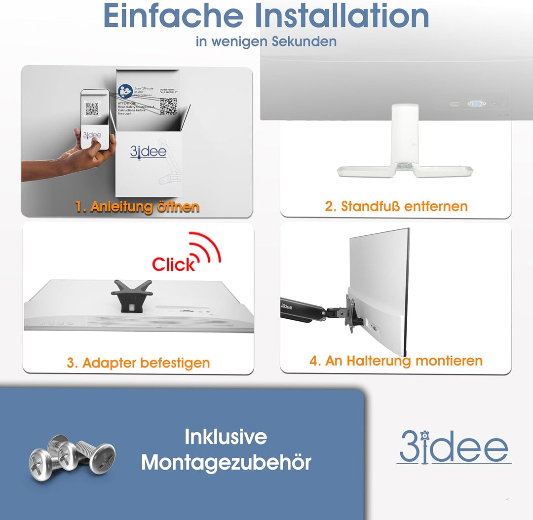 3idee VESA Adapter, VESA Mount kompatibel mit HP Monitor (22f, 22es, 22ea, 24f, 24es, 24er, 24ea, 27