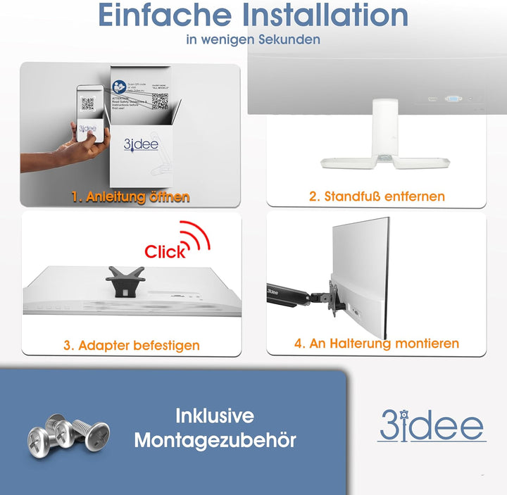 3idee VESA Adapter, VESA Mount kompatibel mit HP Monitor (22f, 22es, 22ea, 24f, 24es, 24er, 24ea, 27